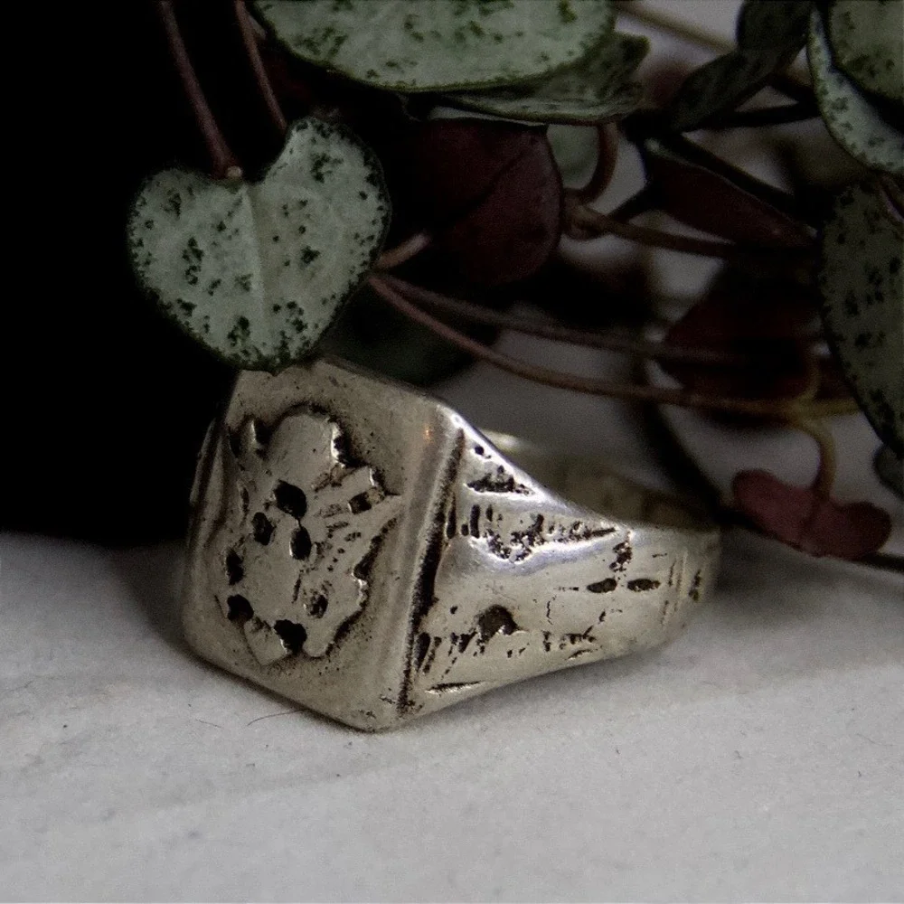 Vintage US Army Class Ring Size 13 Military Signet Eagle Crest Ring 40s 925‎